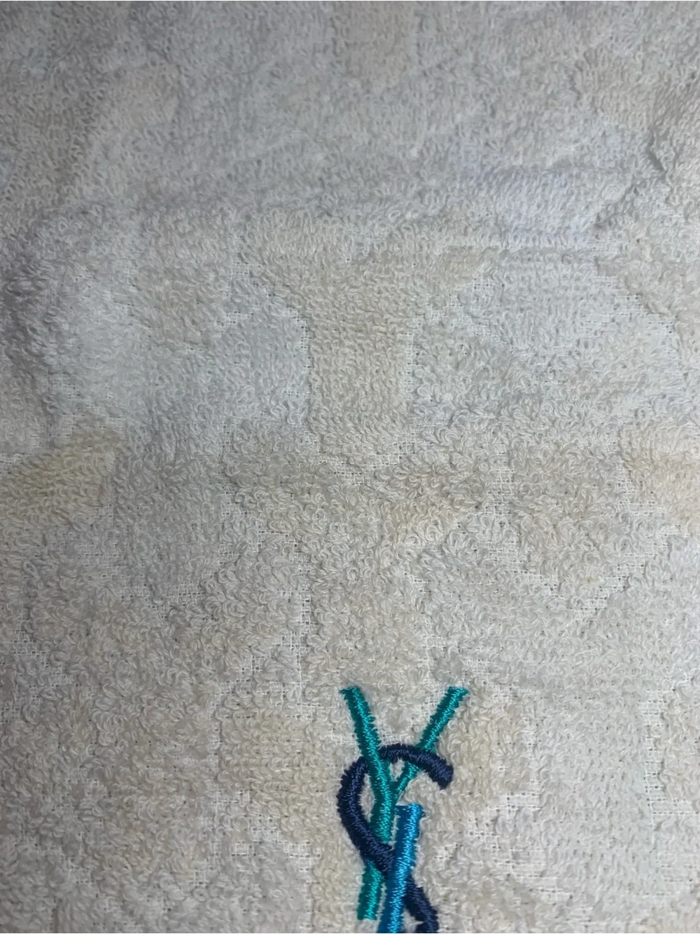 Yves Saint Laurent Cream Towel with Teal and Purple Accent